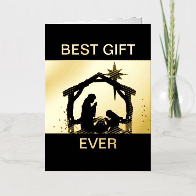 Best Gift Ever Nativity Christmas Gold Holiday Foil Greeting Card (Front)
