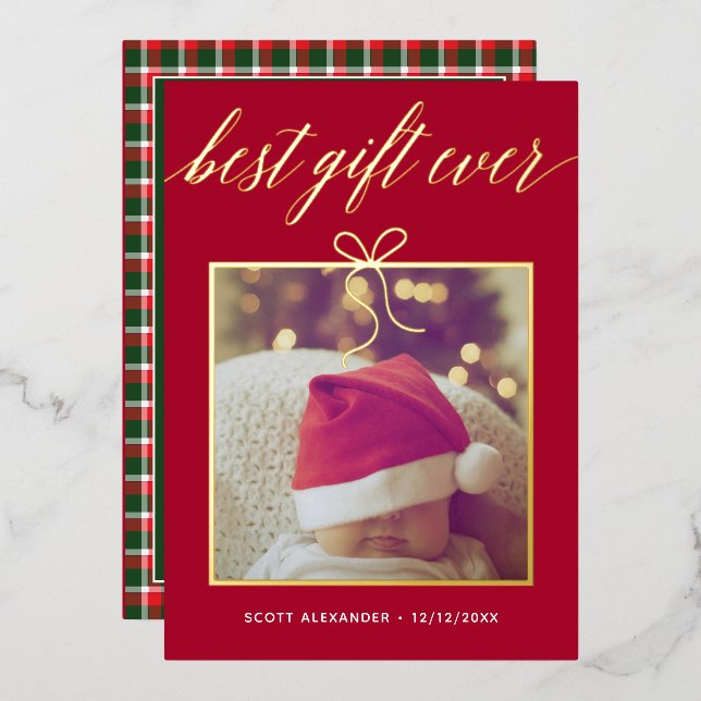 Best Gift Ever Photo Birth Foil Holiday Card (Front/Back)