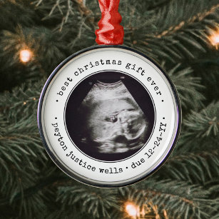Best Gift Ever Ultrasound Baby Photo Simple Round Metal Ornament