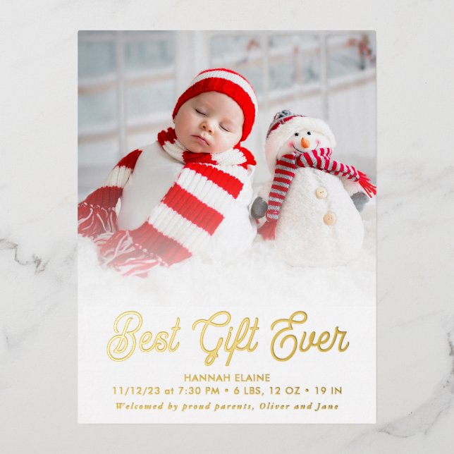 best gift gold foil holiday birth announcement (Front)