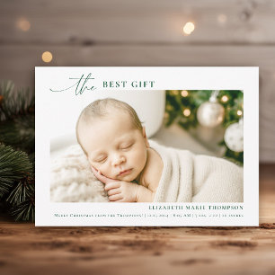 Best Gift Minimalist Forest Green Christmas Baby Announcement