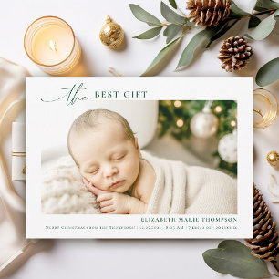 Best Gift Minimalist Green Christmas Baby Photo Holiday Card