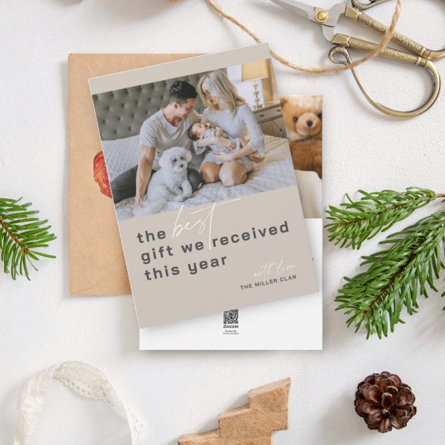 Best Gift Photo Beige Holiday Birth Announcement (Creator Uploaded)