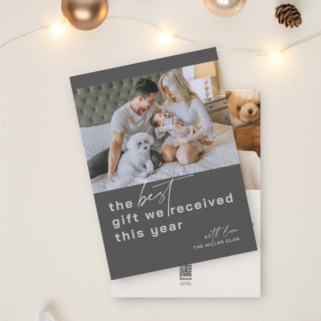 Best Gift Photo Grey Holiday Birth Announcement (Creator Uploaded)