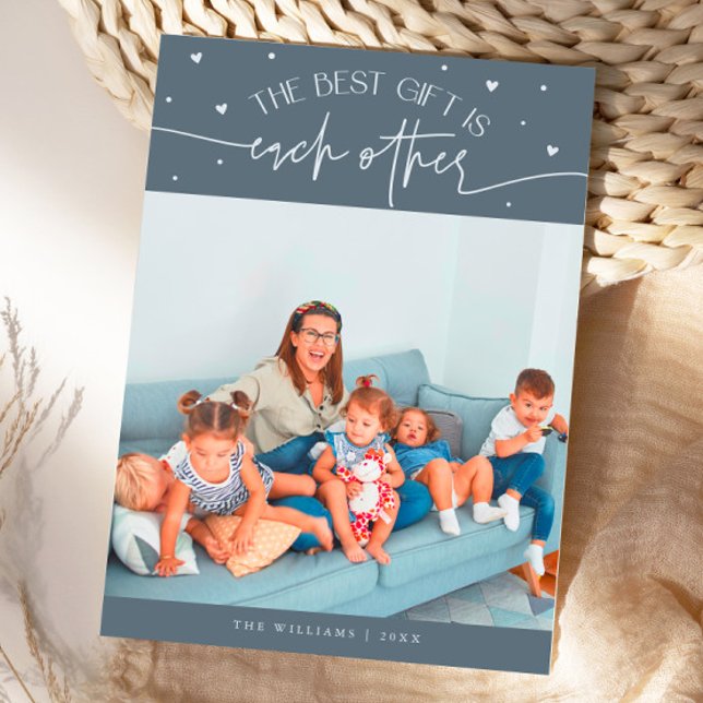 Best Gift Slate Blue Valentines Day Photo Holiday Card (Creator Uploaded)