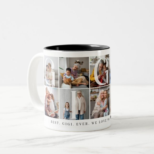 Best Gigi Ever, 10 Photo Grid Gift for Grandma Two-Tone Coffee Mug (Front Left)