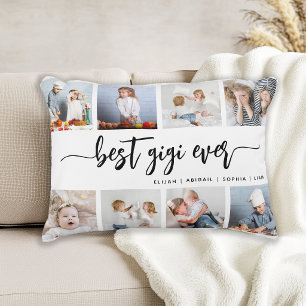 Best Gigi Ever 8 Photo Collage Black on White Decorative Cushion