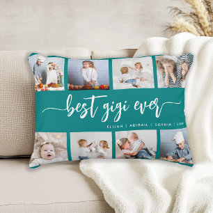 Best Gigi Ever 8 Photo Collage Teal Blue Decorative Cushion