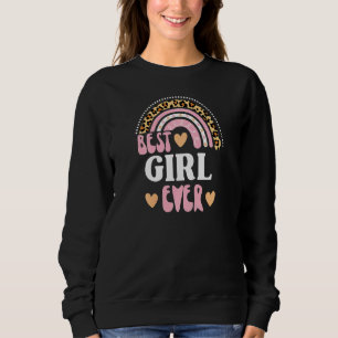 Best Girl Ever Cool Retro Leopard Rainbow Sweatshirt