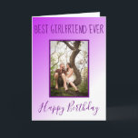 Best Girlfriend Ever Birthday Photo Purple Ombre Holiday Card<br><div class="desc">Wish your girlfriend a happy birthday with this "Best Girlfriend Ever" greeting card. The cover features a purple ombre background with purple font. Upload your favourite photo. The inside of the card has an amazing message written on a white background with purple font. Order yours today! Stock Photography © Shelley...</div>