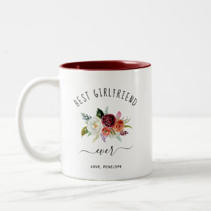 Best Girlfriend Ever   Trendy Burgundy Boho Floral Two-Tone Coffee Mug