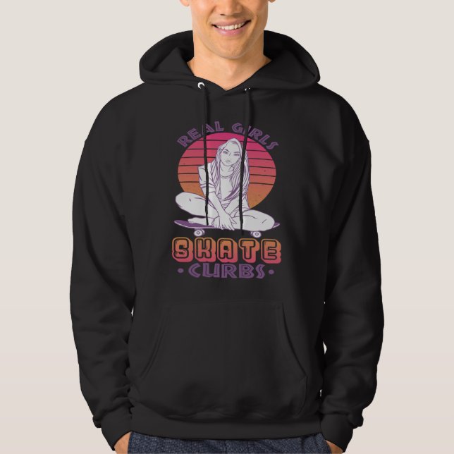Best Girls Skate Curbs  Cool retro flip skateboard Hoodie (Front)