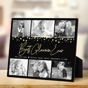 Best Glamma Ever 6 Photo Collage Glam Gold Glitter Plaque