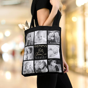 Best Glamma Ever 8 Photo Collage Gold Black Chic Tote Bag