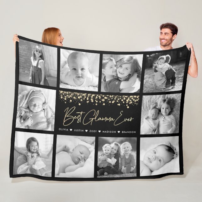 Best Glamma Ever Gold Glitter 10 Photo Collage Fleece Blanket (In Situ)
