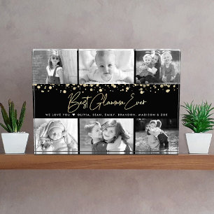 Best Glamma Ever Gold Glitter Custom Collage 6 Photo Block