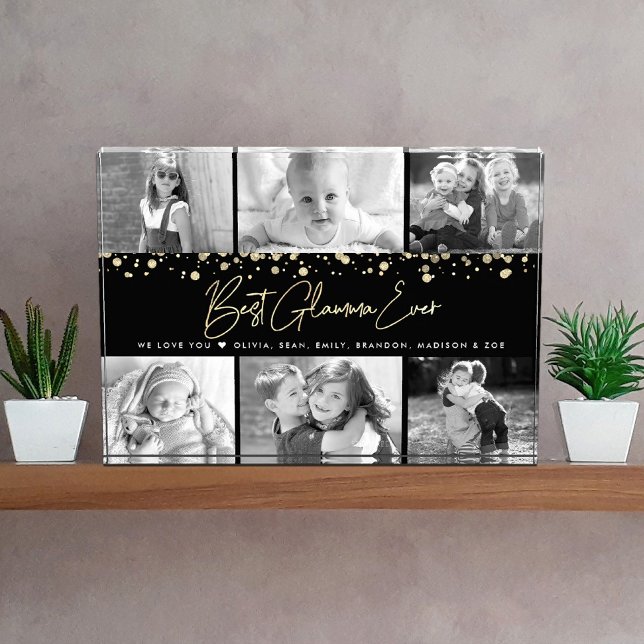 Best Glamma Ever Gold Glitter Custom Collage 6 Photo Block (Creator Uploaded)