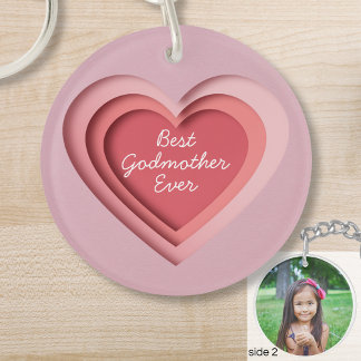 Best Godmother Ever Custom Photo Heart Key Ring