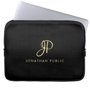Best Gold Calligraphy Monogram Minimalist Template Laptop Sleeve