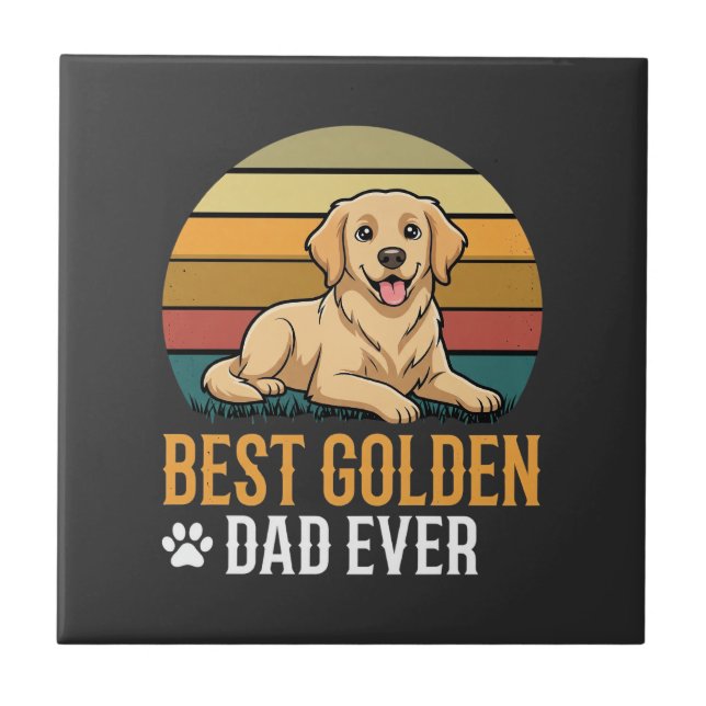 Best Golden Retriever Dad Ever Retro Dog Ceramic Tile (Front)