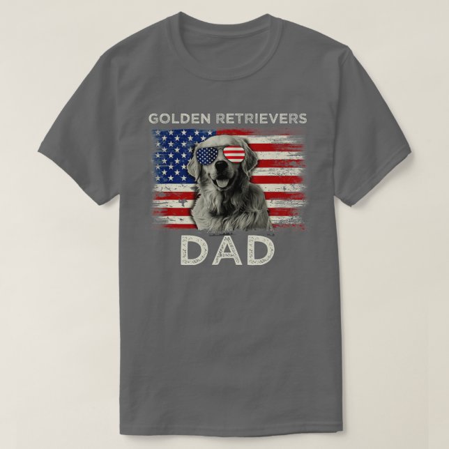 Best Golden Retrievers Dad Ever American Flag 4th  T-Shirt (Design Front)