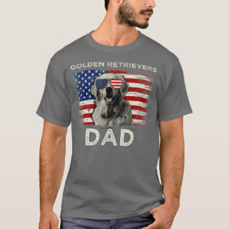 Best Golden Retrievers Dad Ever American Flag 4th  T-Shirt