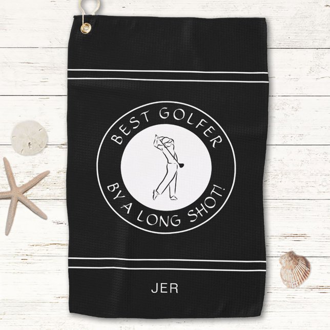 Best Golfer By A Long Shot Black & White Custom Golf Towel (Creator Uploaded)