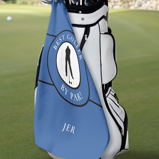 Best Golfer By Par Monogram Sports Mens Blue Black Golf Towel (Creator Uploaded)