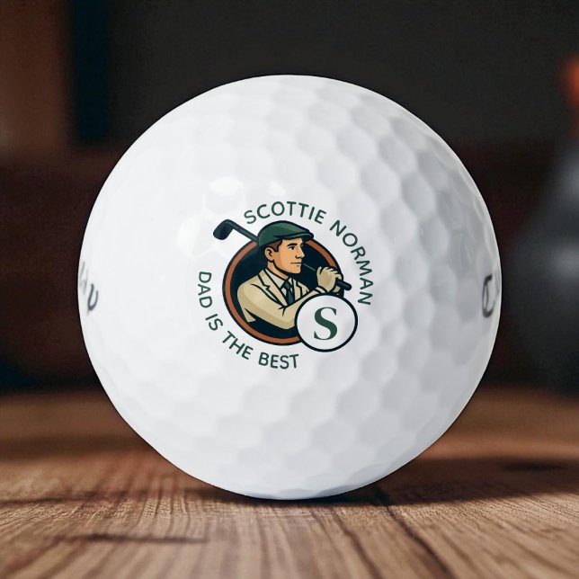 Best Golfer Dad Retro Monogrammed Golf Balls (Creator Uploaded)