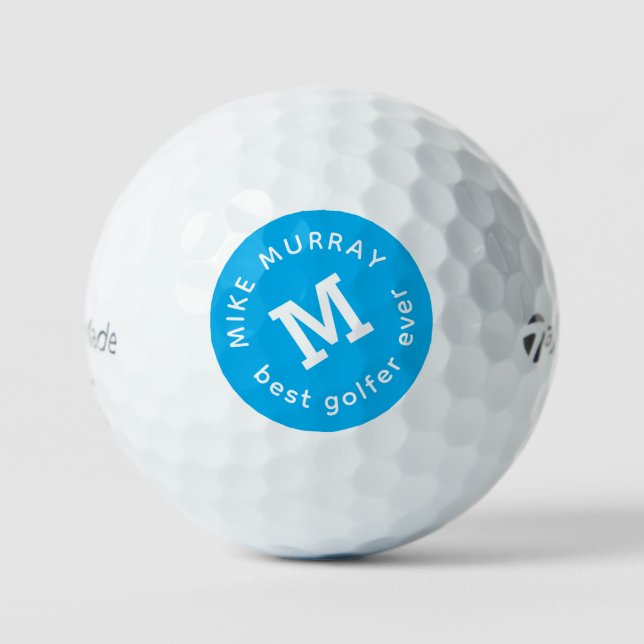 'Best Golfer Ever' Blue Monogrammed  Golf Balls (Front)