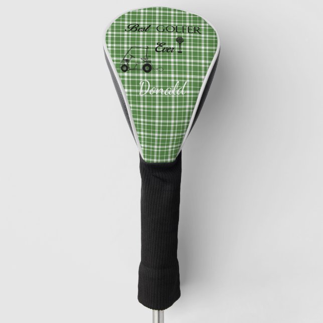 Best Golfer Green Plaid Golf Head Cover (Front)