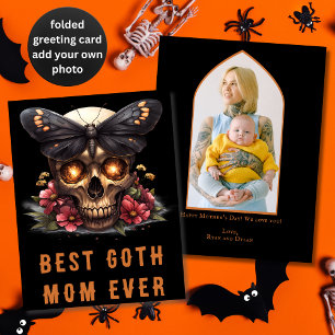 Best Goth Mum Ever Skull Moth Orange Mother's Day Card