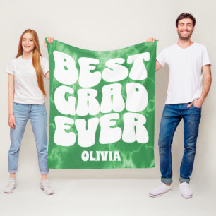 Best Grad Ever Green Tie Dye Graduation Fleece Blanket