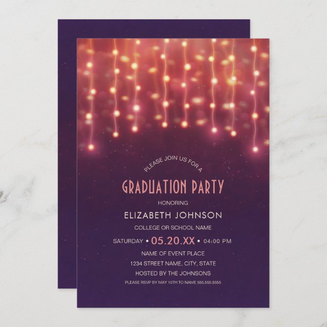 Best Graduation Party 2020 String lights Grad Invitation (Front/Back)