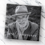 Best Grampa Ever Modern Simple Elegant Photo 15 Cm Square Badge<br><div class="desc">This simple and modern design is composed of serif and cursive typography and add a custom photo</div>