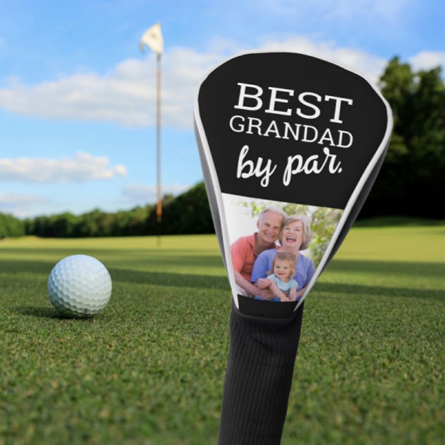 Best Grandad by par Modern Typography Custom photo Golf Head Cover (Personalized best grandad by par photo golf club head cover gift.)