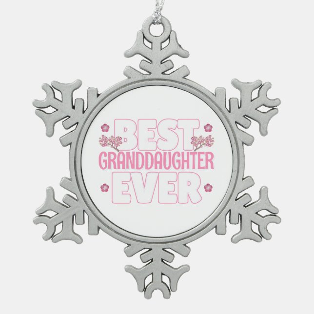 Best Granddaughter Ever - Cherry Blossoms Snowflake Pewter Christmas Ornament (Front)