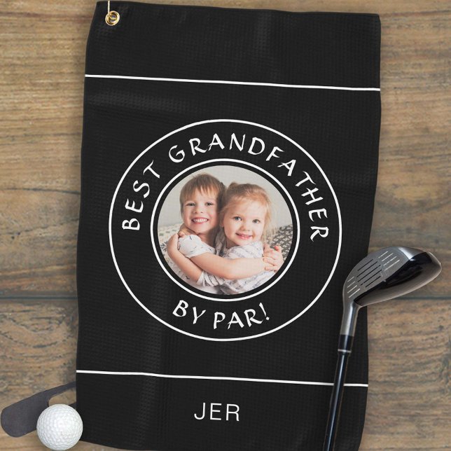 Best Grandfather By Par Golfer Photo Gift Black Golf Towel (Best Grandfather By Par Golfer Photo Gift Black Golf Towel)