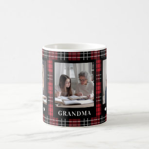 Best Grandma 3 Photo Red Black Plaid Mug
