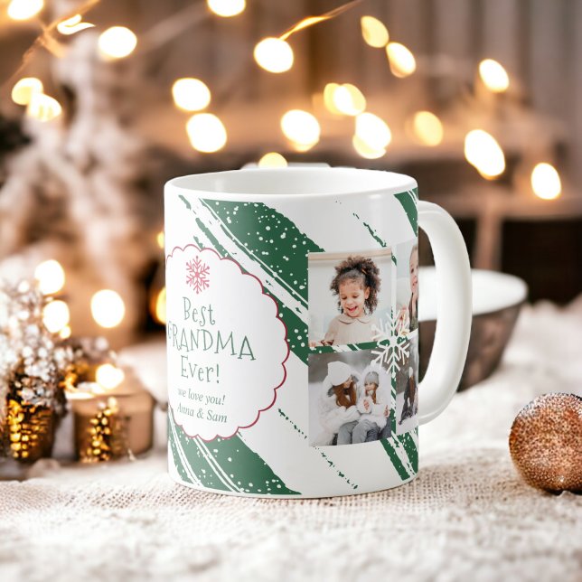 Best grandma 5 photos Christmas stripes snow green Coffee Mug (Best grandma 5 photos Christmas stripes snow green Coffee Mug)