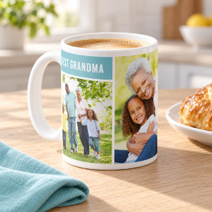 Best Grandma Aqua Blue Photo Collage Coffee Mug