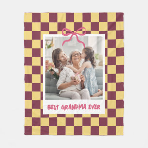 Best Grandma Birthday Gift Custom Photo Chequered Fleece Blanket