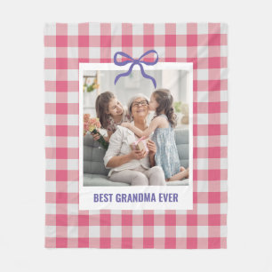 Best Grandma Birthday Gift Custom Photo Gingham Fleece Blanket