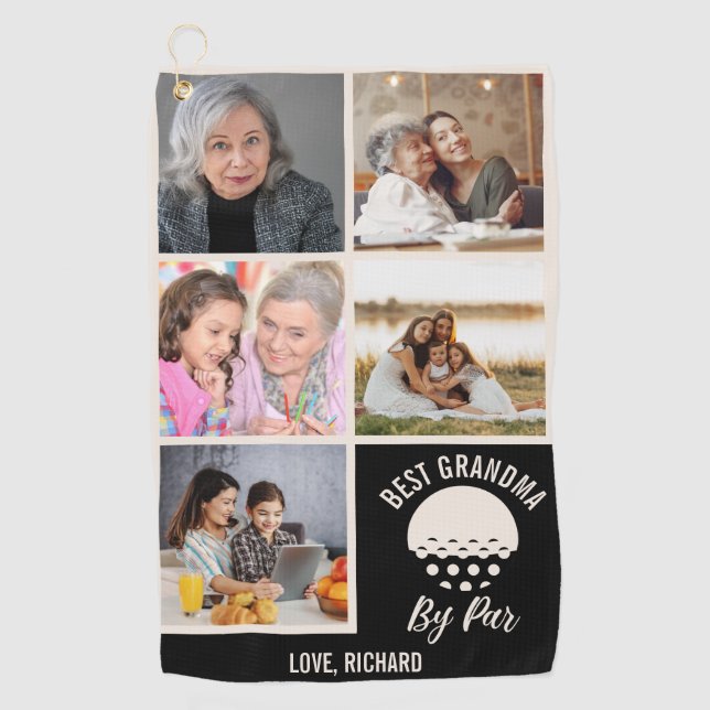 Best Grandma By Par Custom 5 Photo Collage Golf Towel (Front)