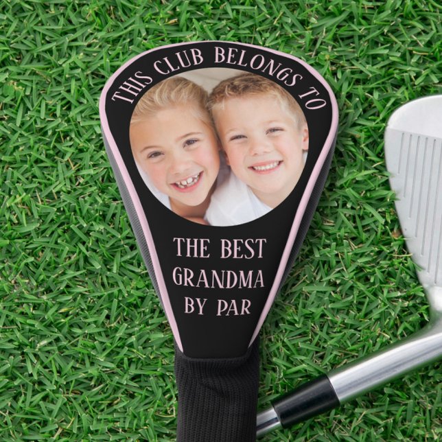 Best Grandma By Par Photo Black Pink Golf Head Cover (Creator Uploaded)