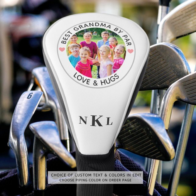 BEST GRANDMA BY PAR Photo Monogram Hearts Golf Head Cover (Creator Uploaded)