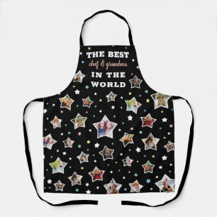 Best Grandma & Chef Black Star Shaped Photos Apron