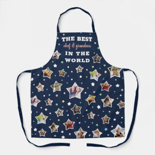 Best Grandma & Chef Dark Blue Star Shaped Photos Apron