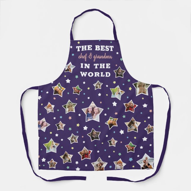 Best Grandma & Chef Purple Star Shaped Photos Apron (Front)