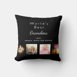Best Grandma custom family photo collage black Cushion